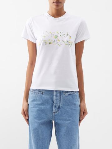 Stella Mccartney - Dandelion-logo Print Cotton-jersey T-shirt - Womens - White