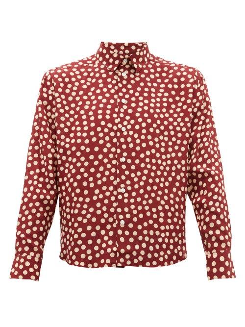 Matchesfashion.com Saint Laurent - Polka Dot Silk Shirt - Mens - Burgundy Multi