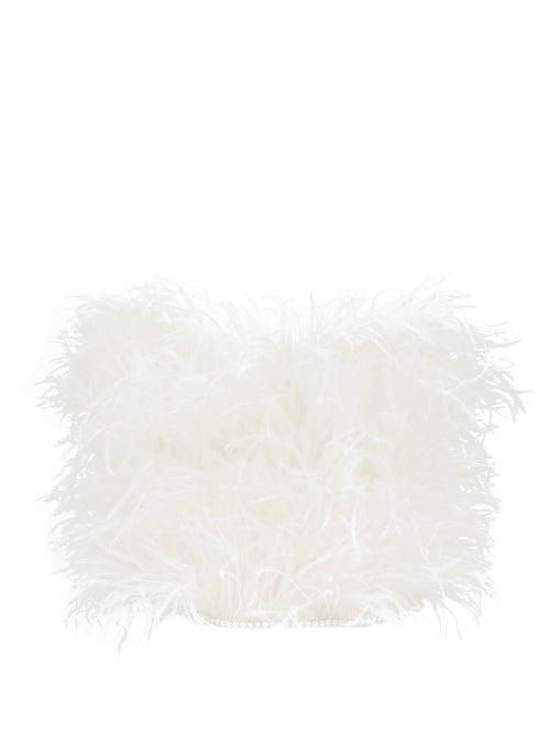 Matchesfashion.com The Attico - Feathered Strapless Cotton Crop Top - Womens - Ivory