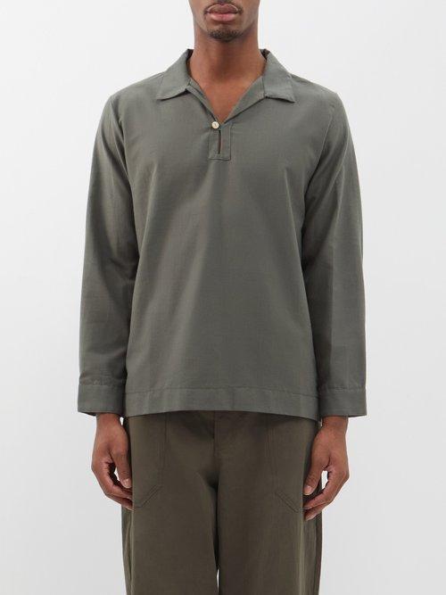 Maran - El Abrazo Open-neck Recycled-cotton Shirt - Mens - Green
