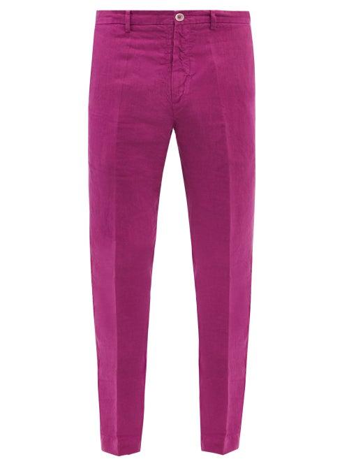 120 Lino 120% Lino - Slim-leg Linen-calico Suit Trousers - Mens - Pink