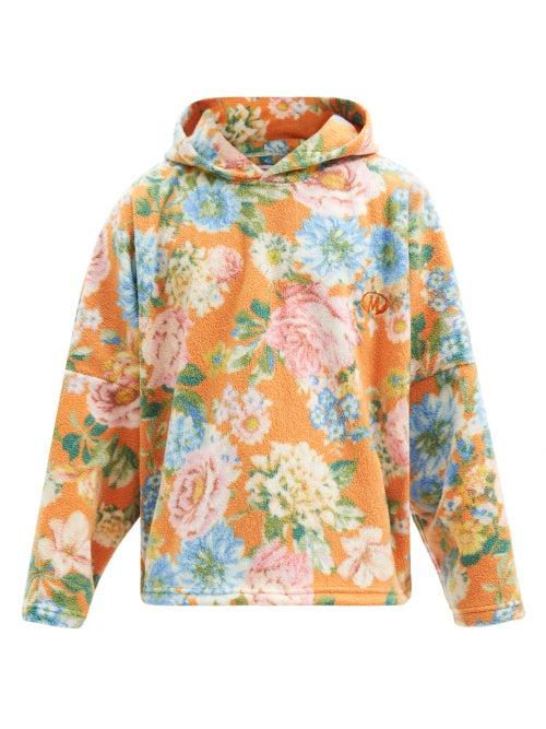 Matchesfashion.com Martine Rose - Bongo Floral-print Fleece Hooded Sweatshirt - Mens - Orange Multi