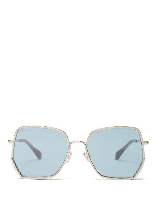 Matchesfashion.com Jimmy Choo - Aline Glitter Embellished Geometric Sunglasses - Womens - Blue