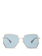 Matchesfashion.com Jimmy Choo - Aline Glitter Embellished Geometric Sunglasses - Womens - Blue