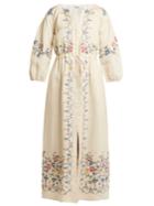 Vilshenko Maggie Floral-embroidered Linen Dress