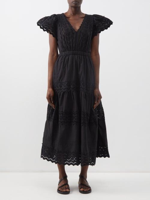 Sea - Georgina Tie-back Cotton Broderie-anglaise Dress - Womens - Black