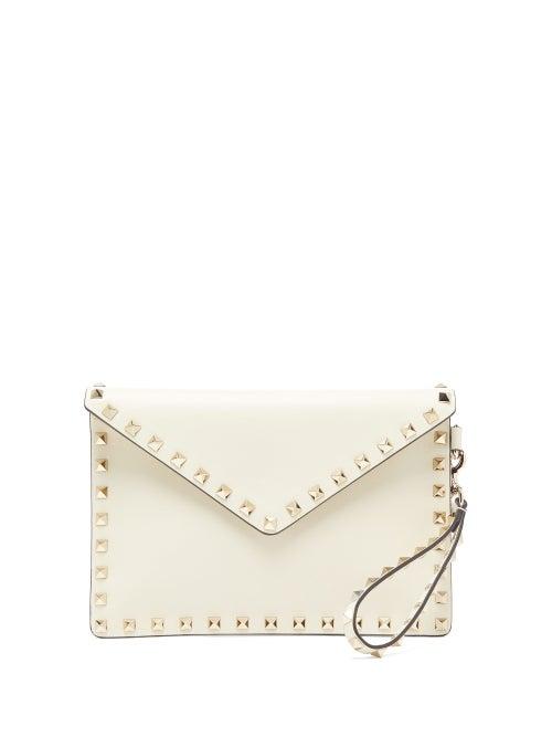 Matchesfashion.com Valentino Garavani - Rockstud Leather Pouch - Womens - Ivory