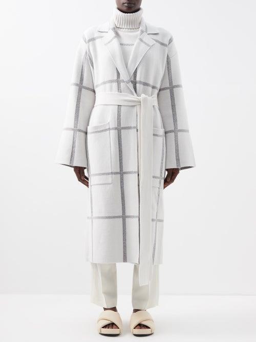 Joseph - Checked Merino-blend Wrap Coat - Womens - Ivory Multi