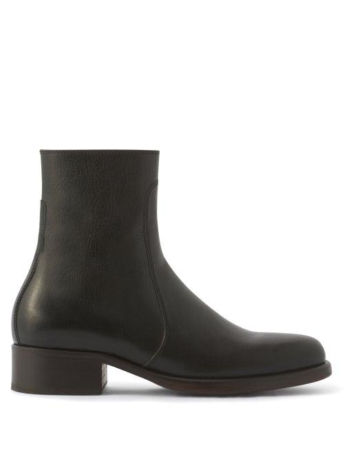 Lemaire - Topstitched Leather Ankle Boots - Mens - Black