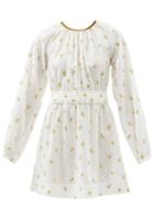 Ladies Beachwear Three Graces London - Rosette Floral-embroidered Cotton-blend Mini Dress - Womens - White Multi