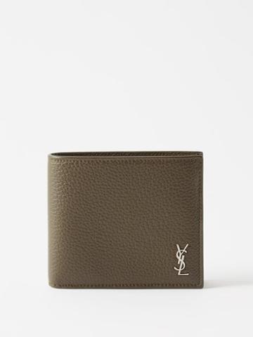 Saint Laurent - Ysl-plaque Grained-leather Bi-fold Wallet - Mens - Khaki