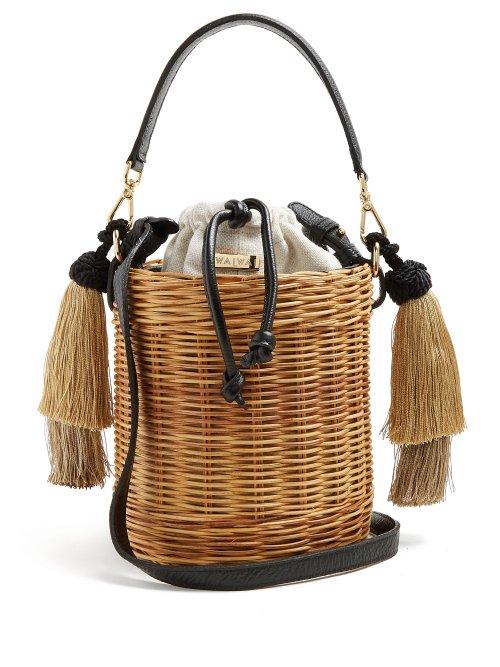 Matchesfashion.com Wai Wai - Sabia Woven Rattan Bucket Bag - Womens - Black Cream