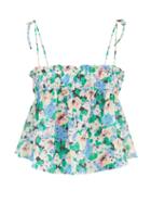 Ganni - Tie-shoulder Floral-print Poplin Camisole Top - Womens - Blue Print