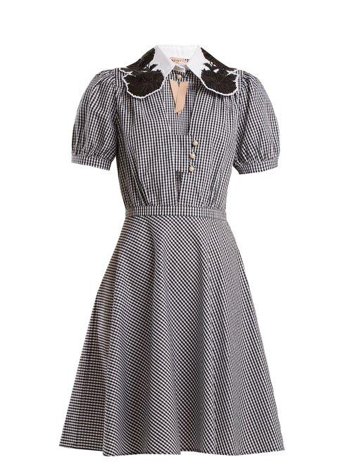 Matchesfashion.com No. 21 - Embellished Collar Gingham Cotton Dress - Womens - Black White