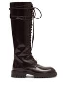 Matchesfashion.com Ann Demeulemeester - Lace-up Patent-leather Knee-high Boots - Womens - Black