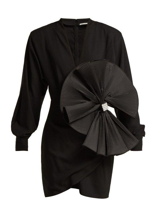 Matchesfashion.com Alessandra Rich - Taffeta Bow Wool Blend Crepe Mini Dress - Womens - Black