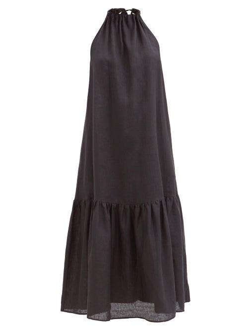 Asceno - Ibiza Halterneck Organic-linen Midi Dress - Womens - Black