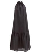 Asceno - Ibiza Halterneck Organic-linen Midi Dress - Womens - Black