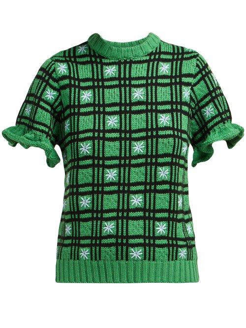 Matchesfashion.com Shrimps - Fio Checked Wool Blend Sweater - Womens - Green Multi