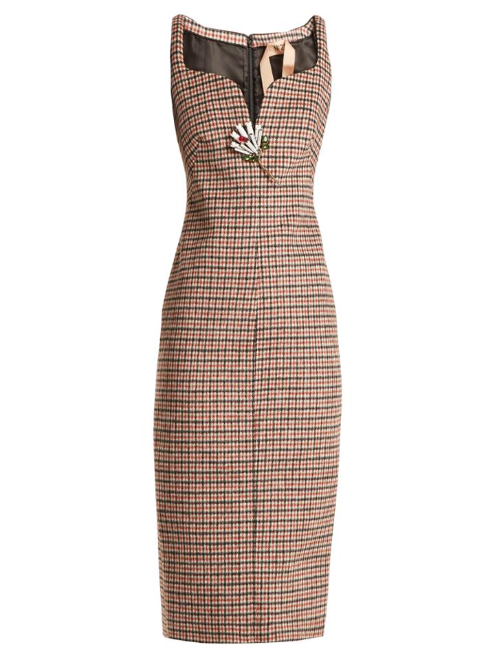No. 21 Sweetheart-neck Checked Dress