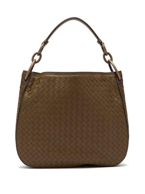 Matchesfashion.com Bottega Veneta - Loop Small Intrecciato Leather Shoulder Bag - Womens - Khaki
