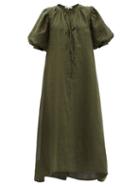 Frame - Drawstring-front Ramie Maxi Dress - Womens - Dark Green