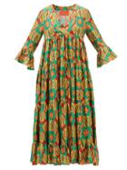 La Doublej - Jenifer Jane Printed Silk-twill Maxi Dress - Womens - Green Multi