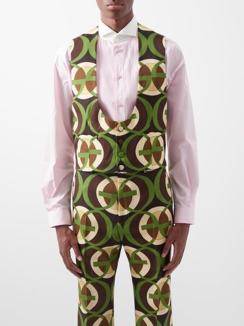 Gucci - Gg-jacquard Wool-twill Waistcoat - Mens - Dark Brown