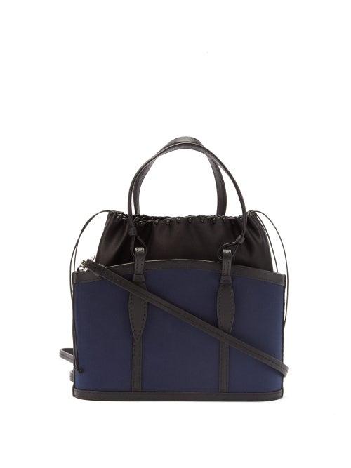 Matchesfashion.com Hunting Season - The Basket Leather-trimmed Satin Bag - Womens - Navy