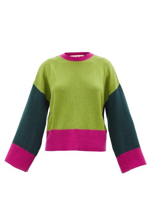 Marni - Colour-block Cashmere Sweater - Womens - Green Multi