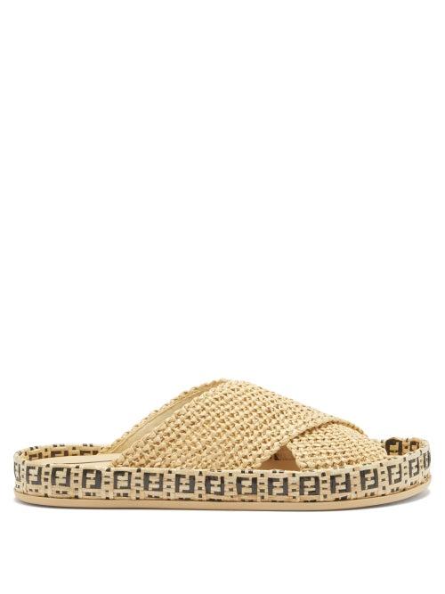 Matchesfashion.com Fendi - Reflections Ff-woven Faux-raffia Espadrille Slides - Mens - Brown
