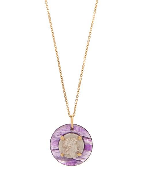 Matchesfashion.com Dubini - Ancient Silver Coin, Amethyst & 18kt Gold Necklace - Womens - Purple Multi