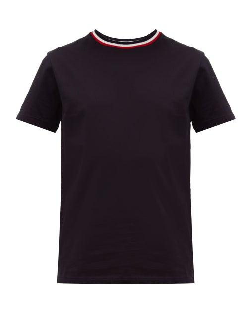 Matchesfashion.com Moncler - Maglia Tricolour Trim Cotton Jersey T Shirt - Mens - Navy