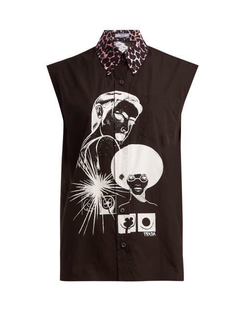 Matchesfashion.com Prada - Comic Print Cotton Shirt - Womens - Black Print