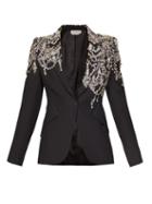 Matchesfashion.com Alexander Mcqueen - Crystal Embellished Single Breasted Crepe Blazer - Womens - Black