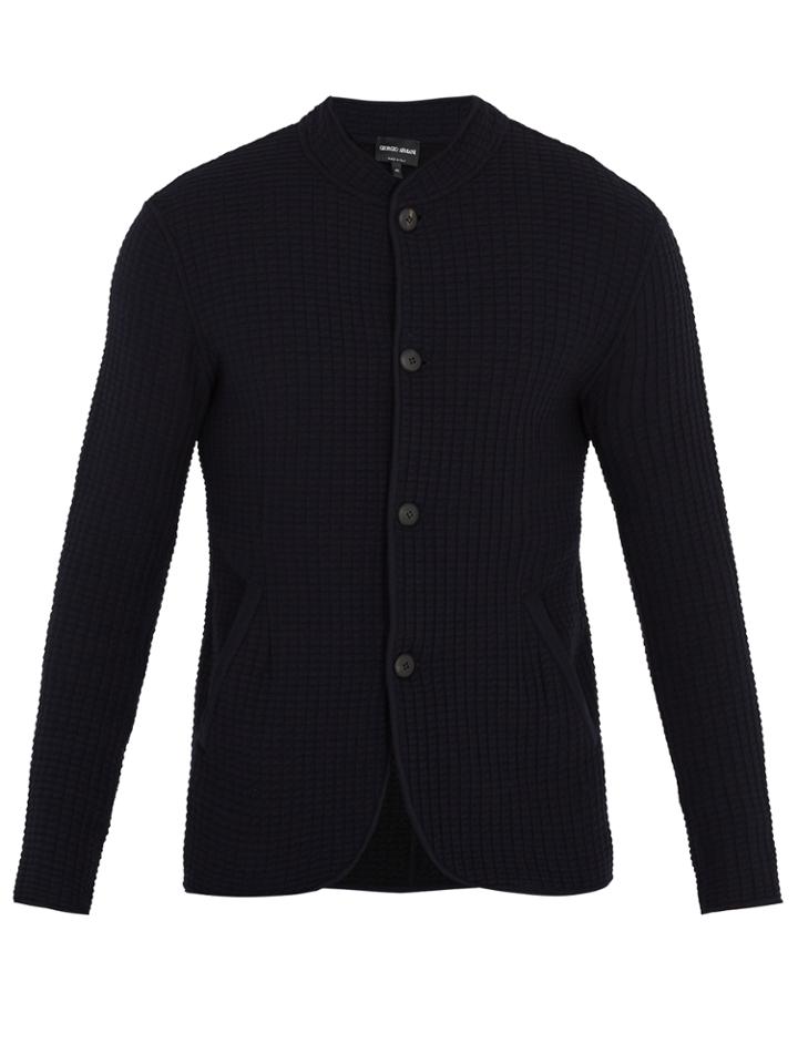 Giorgio Armani Mandarin-collar Waffle-knit Cardigan