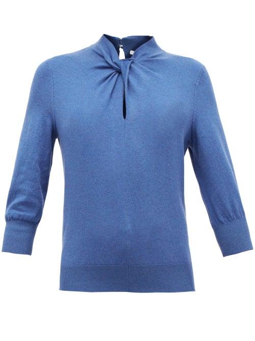 Matchesfashion.com Erdem - Rumer Twisted-neckline Cashmere-blend Sweater - Womens - Blue