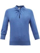 Matchesfashion.com Erdem - Rumer Twisted-neckline Cashmere-blend Sweater - Womens - Blue