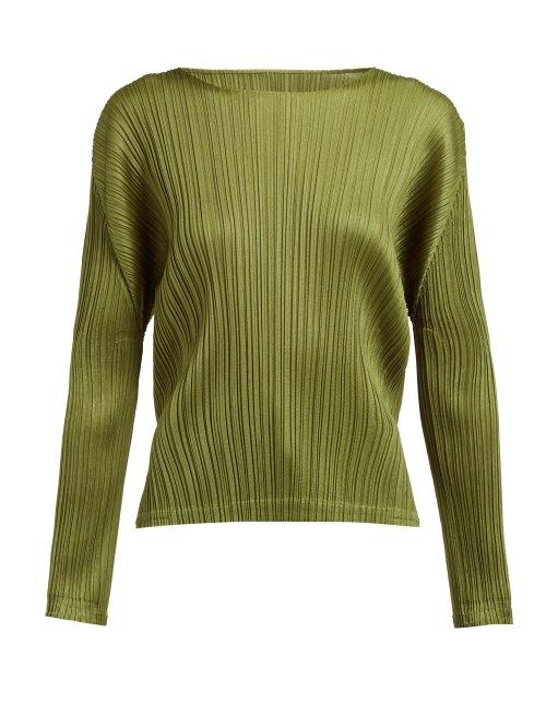 Matchesfashion.com Pleats Please Issey Miyake - High Neck Pleated Top - Womens - Khaki