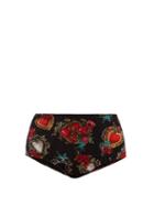 Matchesfashion.com Dolce & Gabbana - Heart And Rose Print Mid Rise Bikini Briefs - Womens - Black Multi