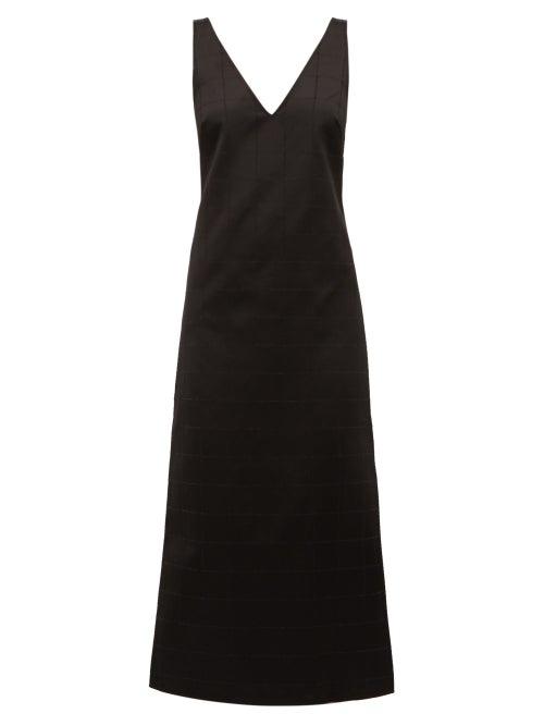 Matchesfashion.com Gabriela Hearst - Windowpane Check Cotton Blend Sateen Dress - Womens - Black