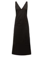 Matchesfashion.com Gabriela Hearst - Windowpane Check Cotton Blend Sateen Dress - Womens - Black