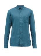 Mens Rtw Tom Ford - Garment-dyed Twill Button-down Shirt - Mens - Blue