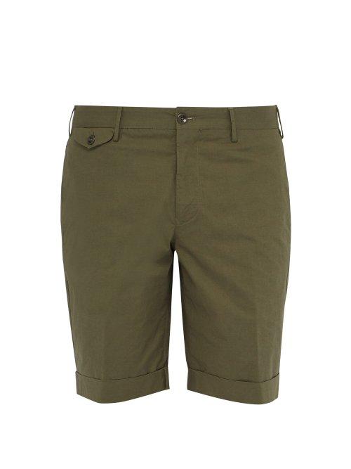 Matchesfashion.com Incotex - Turned Up Hem Cotton Twill Bermuda Shorts - Mens - Green