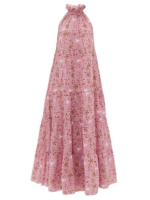 Matchesfashion.com Rhode - Julia High-neck Tiered Floral-print Cotton Dress - Womens - Pink Print