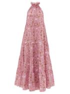 Matchesfashion.com Rhode - Julia High-neck Tiered Floral-print Cotton Dress - Womens - Pink Print
