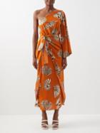 Johanna Ortiz - Seashell Sonata One-shoulder Cotton Dress - Womens - Orange Multi