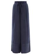 Matchesfashion.com Loup Charmant - Olympia Hammered-silk Palazzo Trousers - Womens - Navy