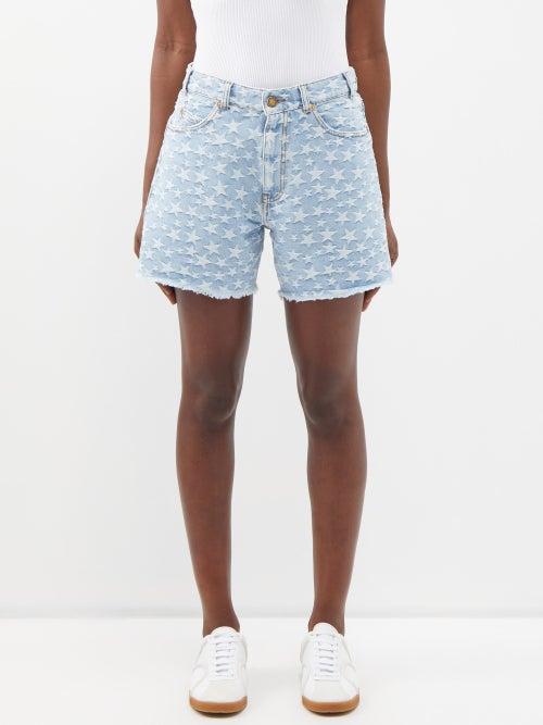 Erl - Star Jacquard Denim Shorts - Womens - Light Denim