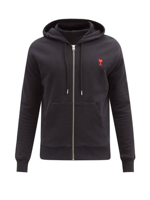 Matchesfashion.com Ami - Ami De Caur-logo Zipped Cotton Hooded Sweatshirt - Mens - Black